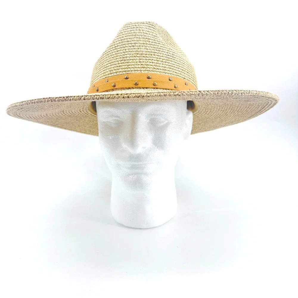 Scala Sun Hat Womens One Size Tan Wide Brim Safari Fedora Straw Beach Resort